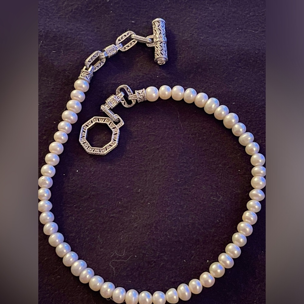 Fresh water pearls and sterling CZ white stone choker 18 inches